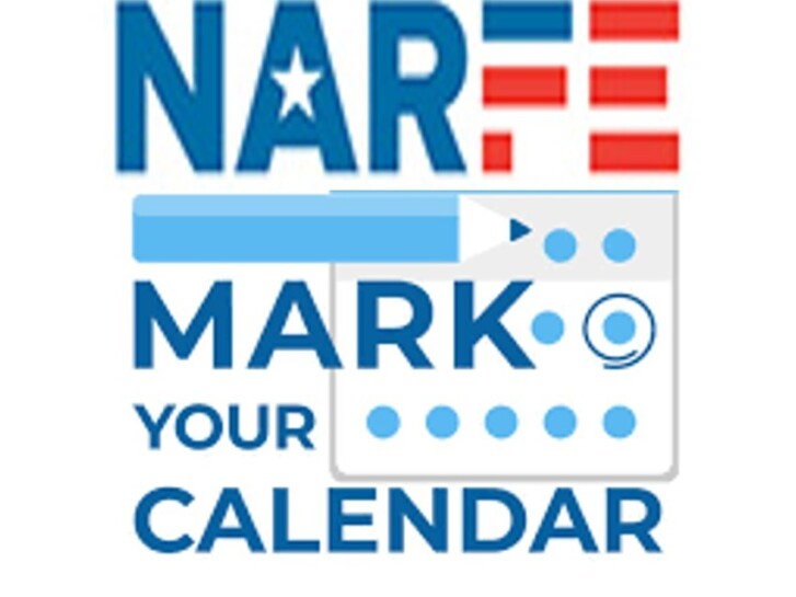 red and blue text with the words NARFE Mark Your Calendar
