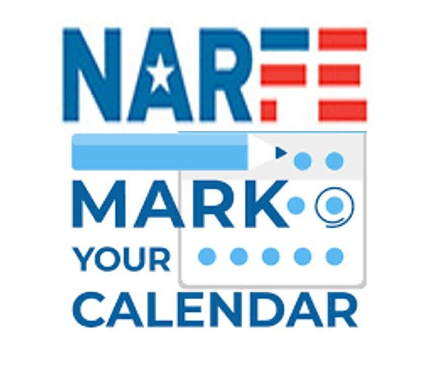 red and blue text with the words NARFE Mark Your Calendar