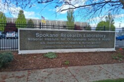 Sign publicizes Spokane Research Laboratory, National Institute for Occupational Safety & Health