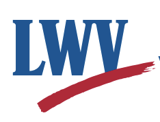 Blue letters with red stripe below