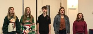 King's Way High School Choir Ensemble entertains the chapter members with Christmas Carols (12/5/23) Left to right: Cami S., Claire A., Dayton N., Hayley B., and Lilliana S.