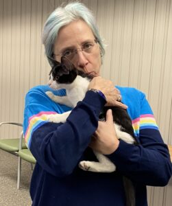 Nancy Crosby took a special interest to the guest at the meeting.