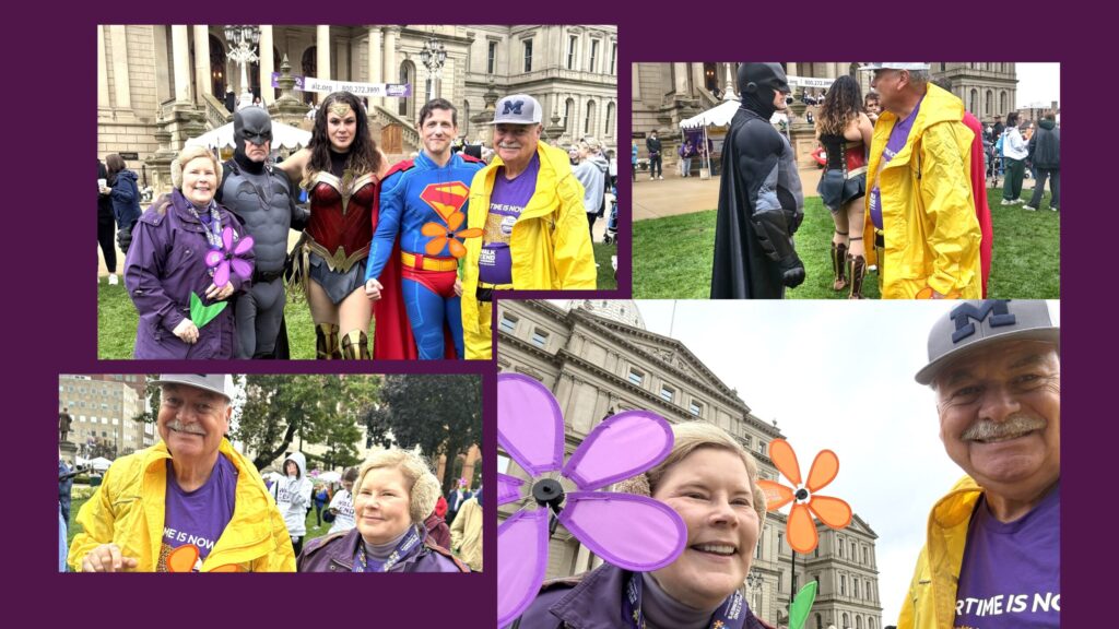 Four pictures of Team members with performers such as Wonder woman, Superman for the event.