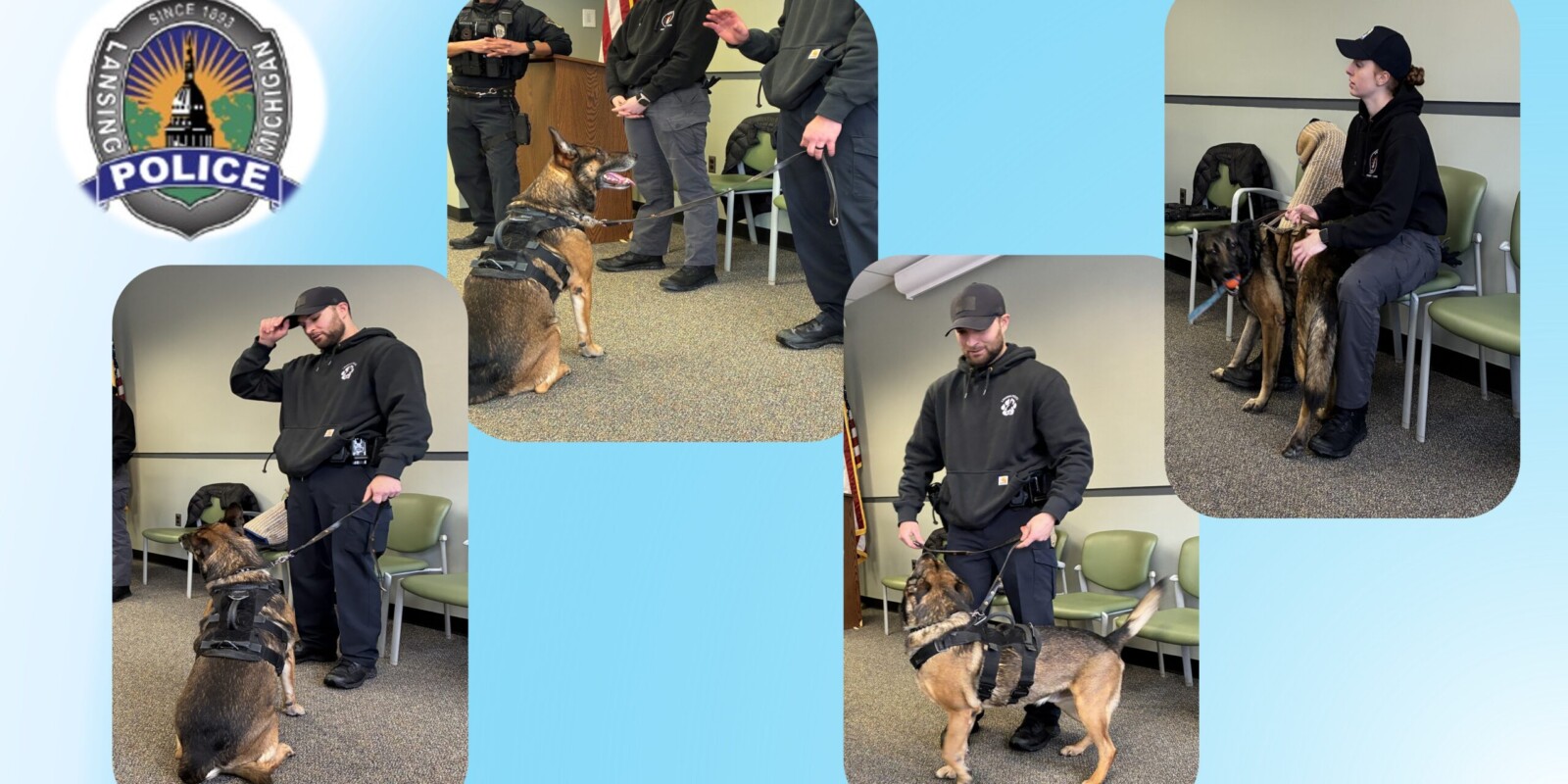 Police Officers working with K-9 Rocky during presentation