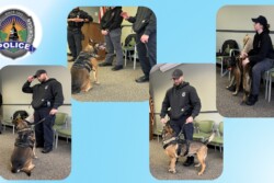 Police Officers working with K-9 Rocky during presentation