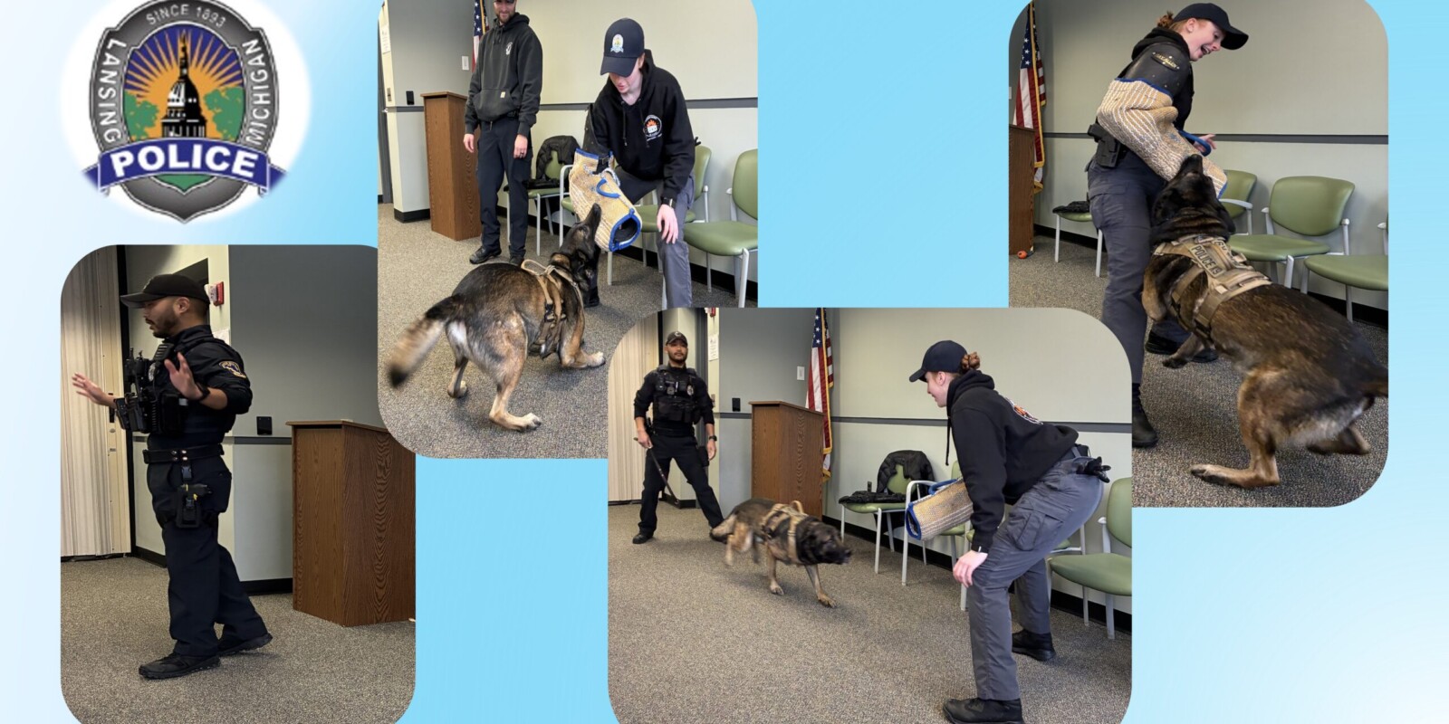 Officers working with K-9 Luca during presentation