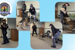 Officers working with K-9 Luca during presentation