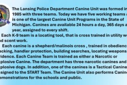 Lansing Police Department Logo with text about the K-9 Unit