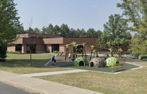 Amherst Main Library side view with playground
