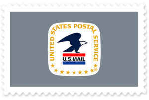 1971 USPS logo consisting of side view of an eagle with outstretched wings over the words U.S. Mail and United States Postal Service around the left, top and right sides with stars at the bottom
