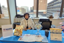 Chapter 1st VP Recruiting new members at the DOJ's Benefits Fair