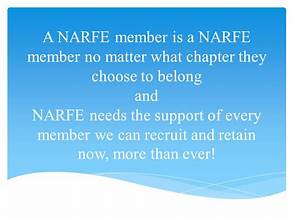Powerpoint slide stating 'A NARFE member is a NARFE member no matter what chapter they choose to belong.'