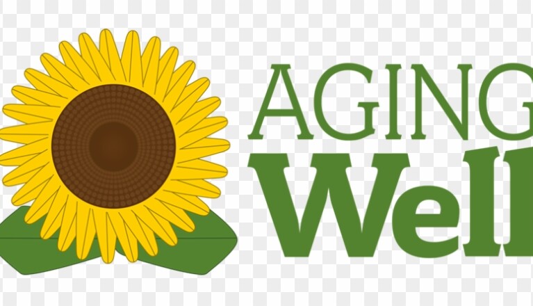 image with sunflower and the words 'aging well'
