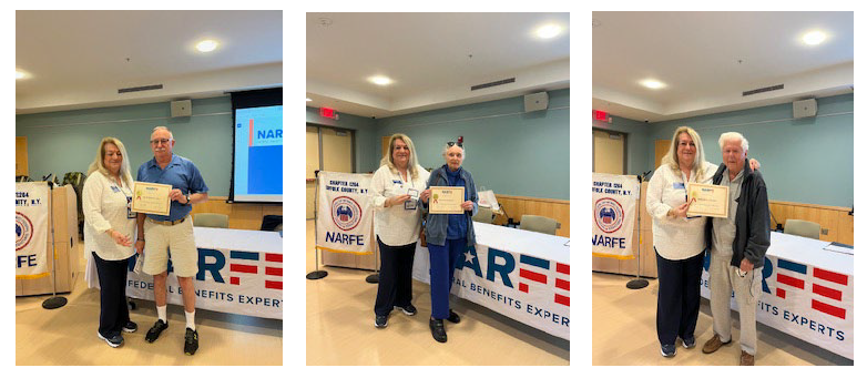 Members standing in front of NARFE table receiving certificate from Chapter 1264 President.