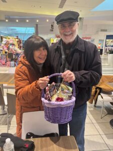 man and women with basket