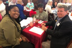Occoquan Mayor Ernie Porta, VA Delegate Briana Sewell, and Supervisor Andrea Bailey Aide enjoy lunch at 1270's 50th Anniversary Celebration