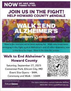 colorful flyer promoting Howard County Walk to End Alzheimer's