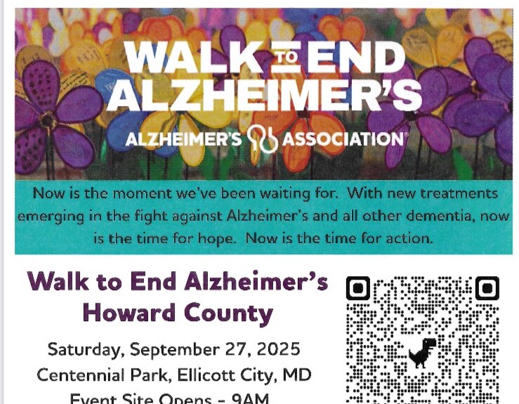 colorful flyer promoting Howard County Walk to End Alzheimer's