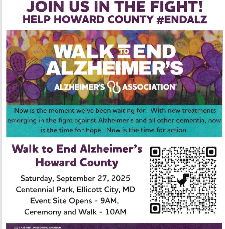 colorful flyer promoting Howard County Walk to End Alzheimer's