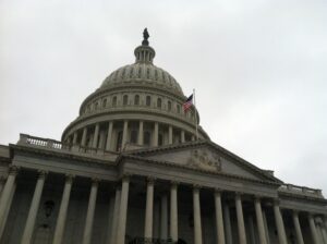 U.S. Capitol dome, east front, overcast sky