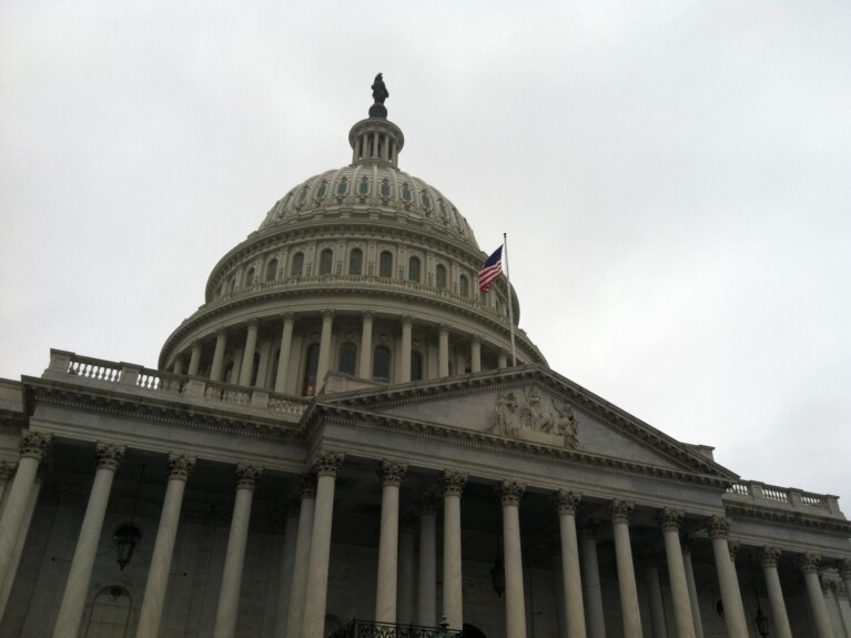 U.S. Capitol dome, east front, overcast sky