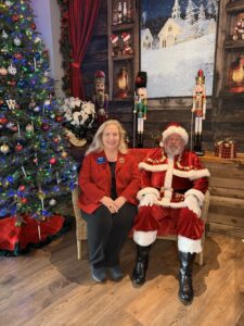 Christmas tree, woman and Santa
