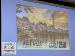 Slide with Washington DC tidal basin cherry trees in bloom and the Washington monument