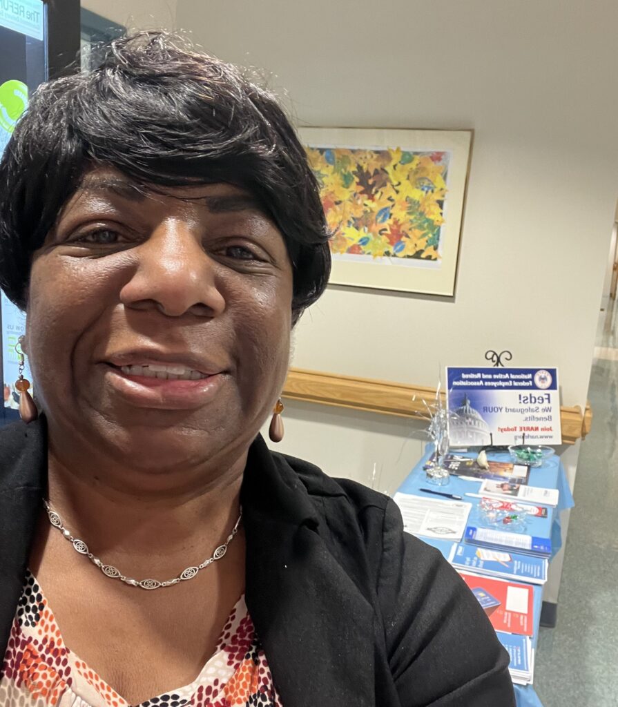 Chapter President Angela Hyman at the Information Table at the Bowie Senior Center, November 2023