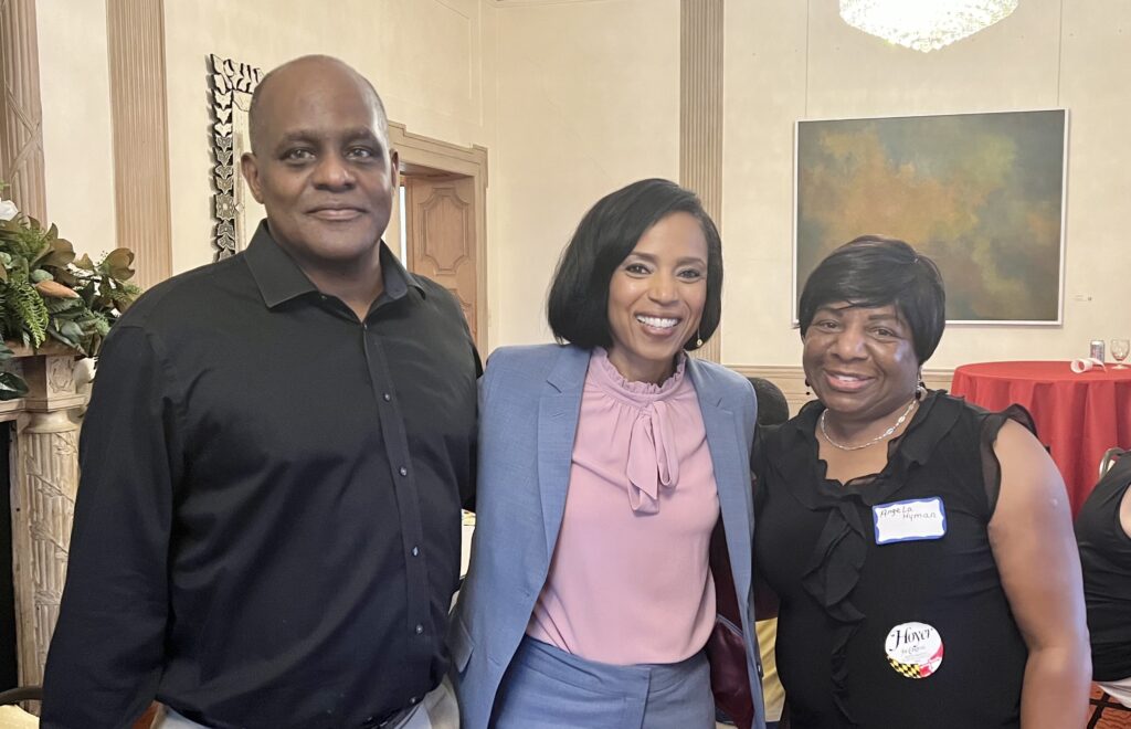 Chapter Officers President Hyman and Vice President Williams with PG County Exec Angela Alsobrooks at Hoyer Bull Roast, September 2023