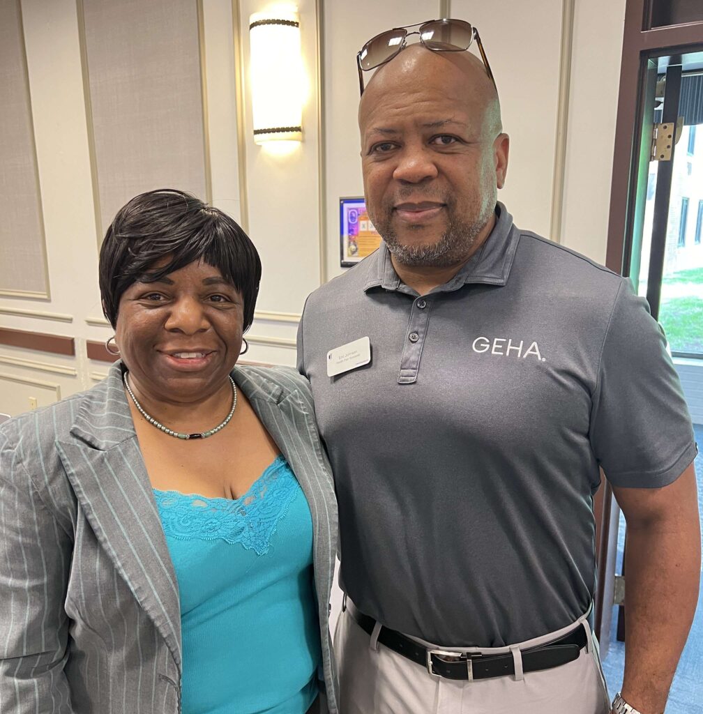 Chapter President Angela Hyman and UHC Medicare Advantage Health Insurance rep Eric Johnson