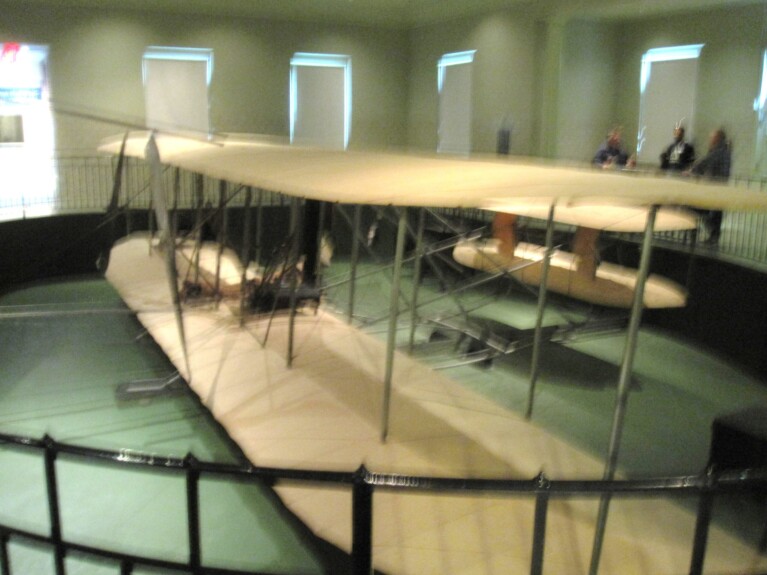 The Wright Flyer III, the world's 1st airplane capable of extended, controlled powered flight - On display at Carillon Park Museum - 2023
