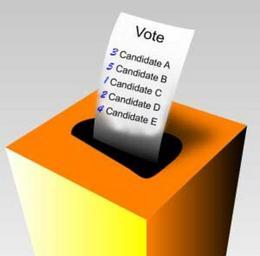Image of voting ballot being inserted into a ballot box