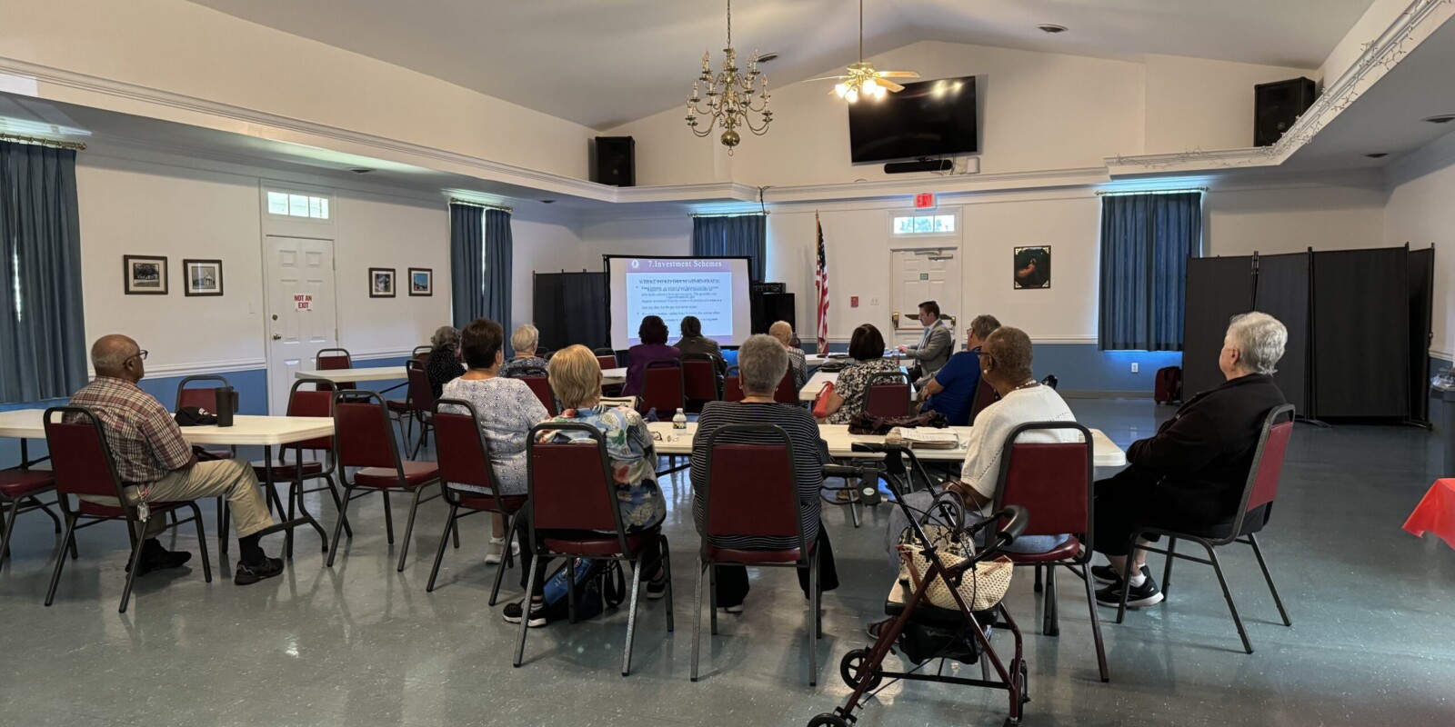 Chapter 2265 gathered in the Hopewell Methodist Church Fellowship Hall listening to a talk on Schemes and Fraud