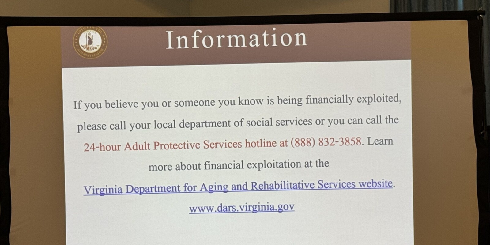 Slide giving information on the agency to report suspected fraud