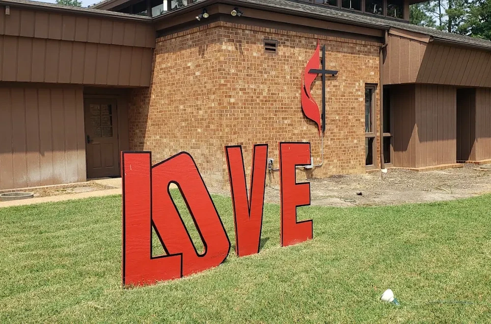 Brick Church with the letter spelling LOVE in front