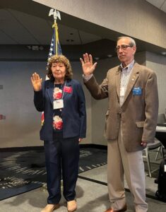 Swearing In officers for 2025 - 2027. Installation conducted by Former Reg VI RVP Marshall Richards. Elected Officers are Fran Hiner, Secretary/Treasurer and Severiano "Sam" Pantoja Jr, President.
