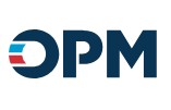 logo with letter OPM in dark blue