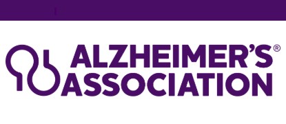 purple logo with horizontal bar at top, symbol and words ALZHEIMER'S ASSOCIATION
