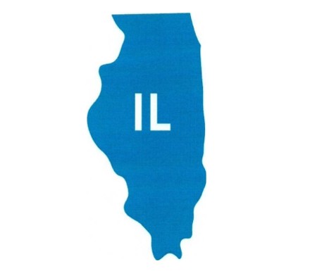 blue outline of State of Illinois with IL in white letters in the center