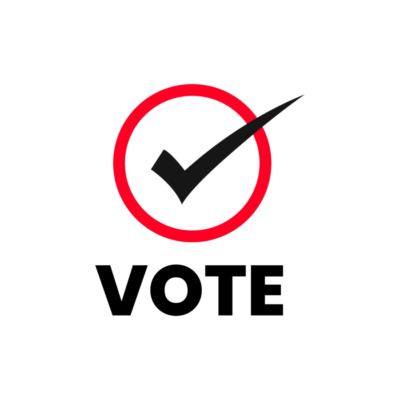Checkmark inside a circle with the word Vote underneath