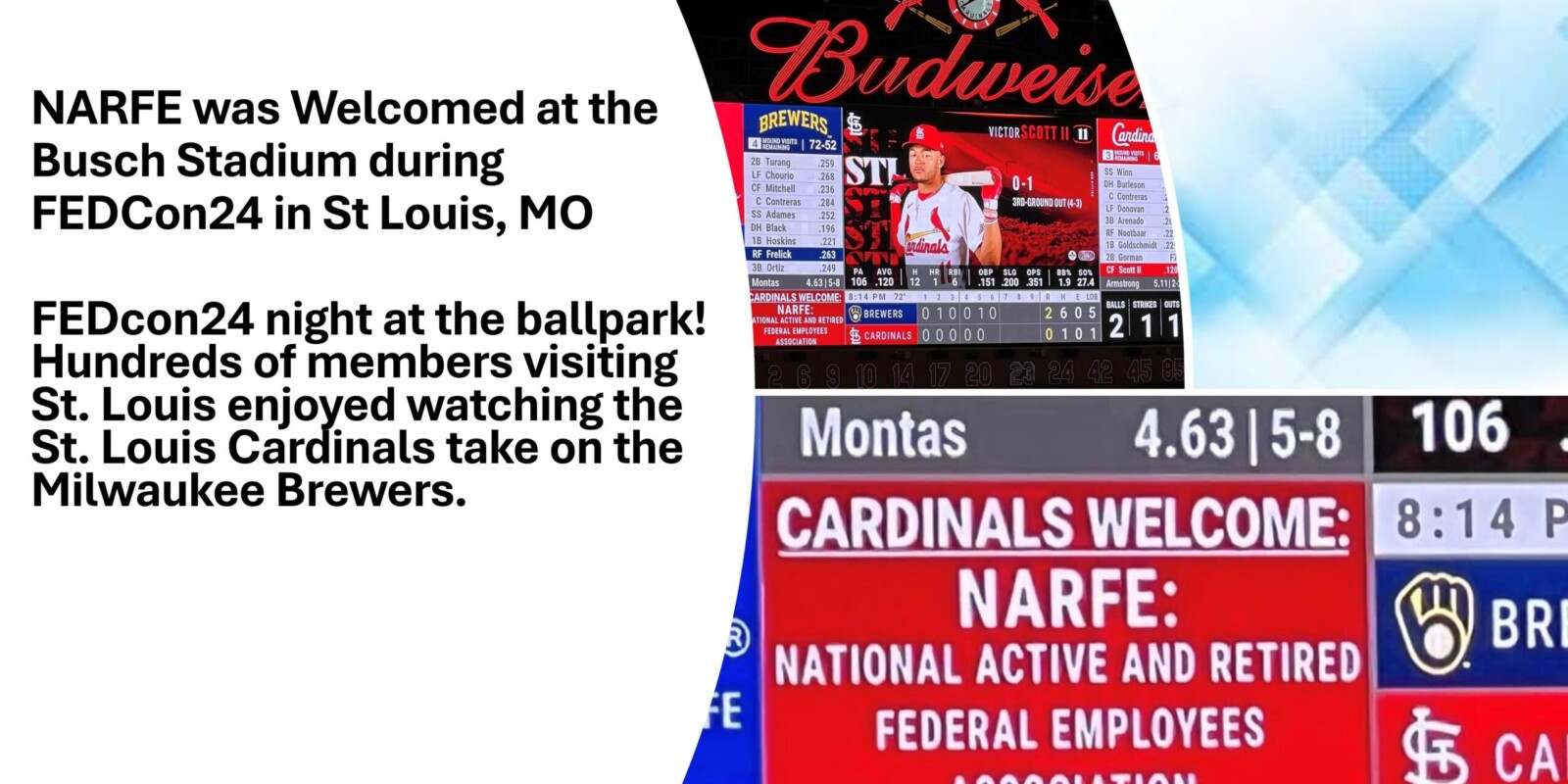 NARFE Conference members were welcomed by display on billboard at Busch Stadium.