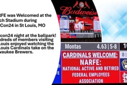 NARFE Conference members were welcomed by display on billboard at Busch Stadium.