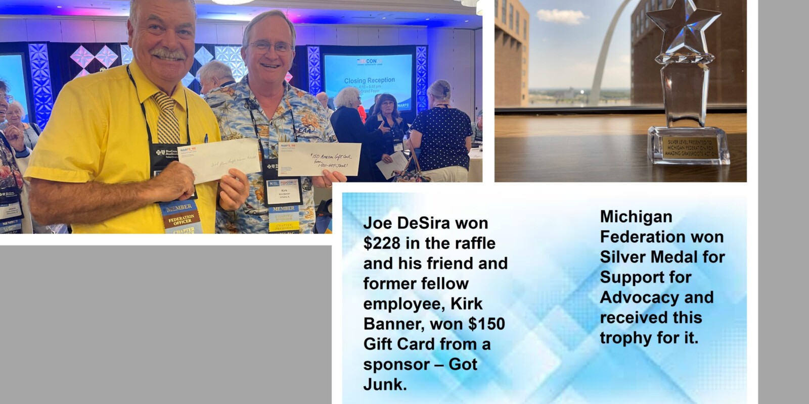 Raffle awards as well as a Silver Medal trophy for Advocacy Support