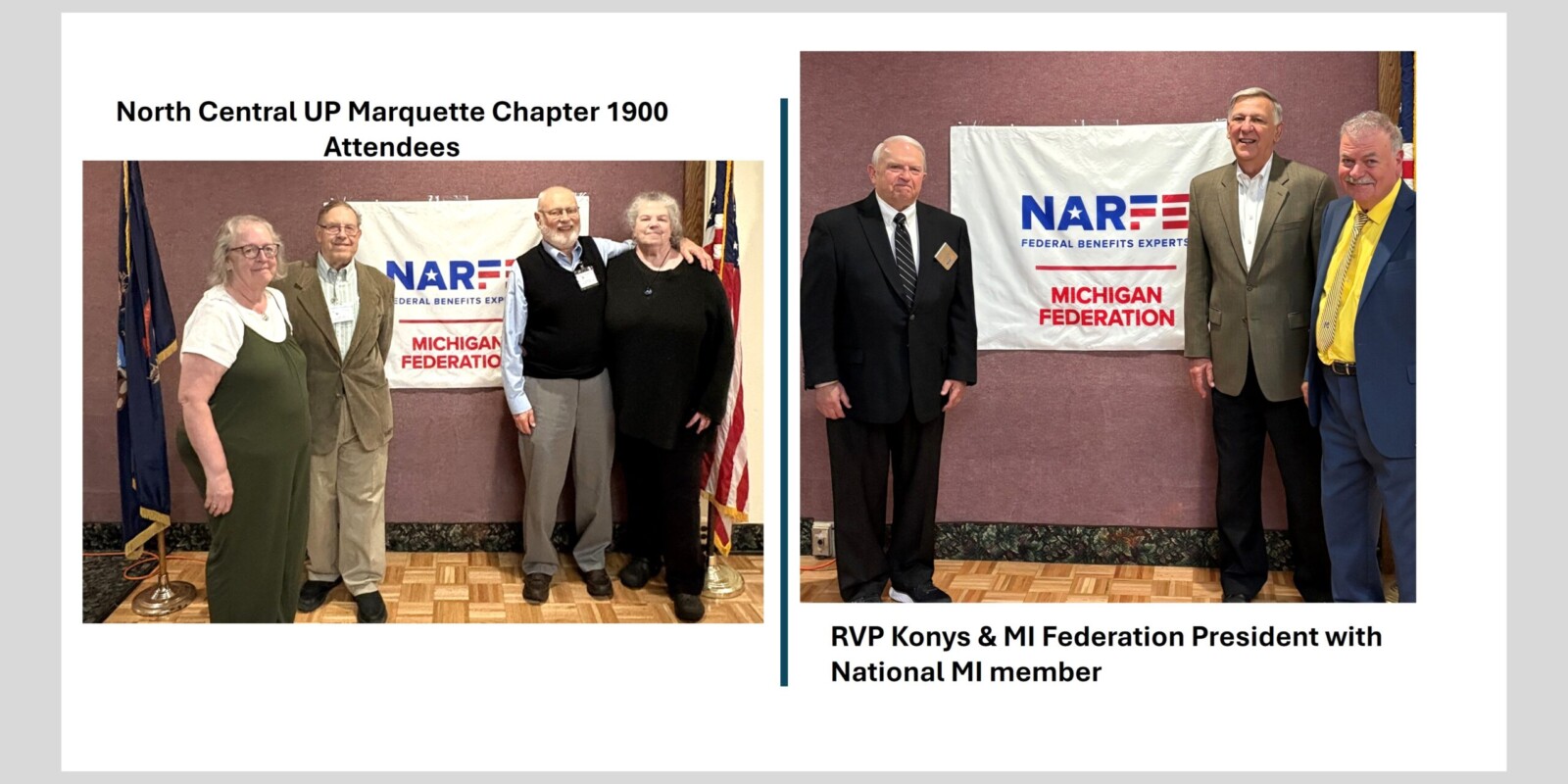 Two pictures side by side of conference attendees