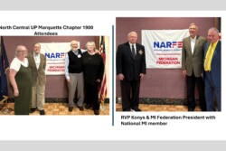 Two pictures side by side of conference attendees