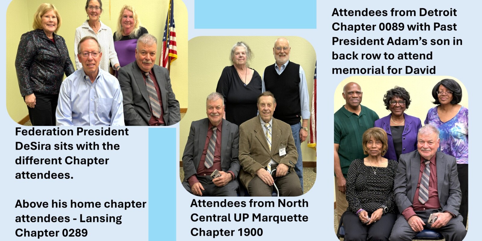 Three pictures of groups of attendees from different chapters