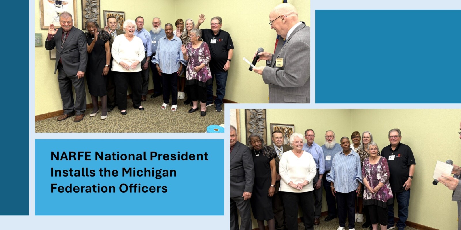 Two views of newly elected Federation officers during installation