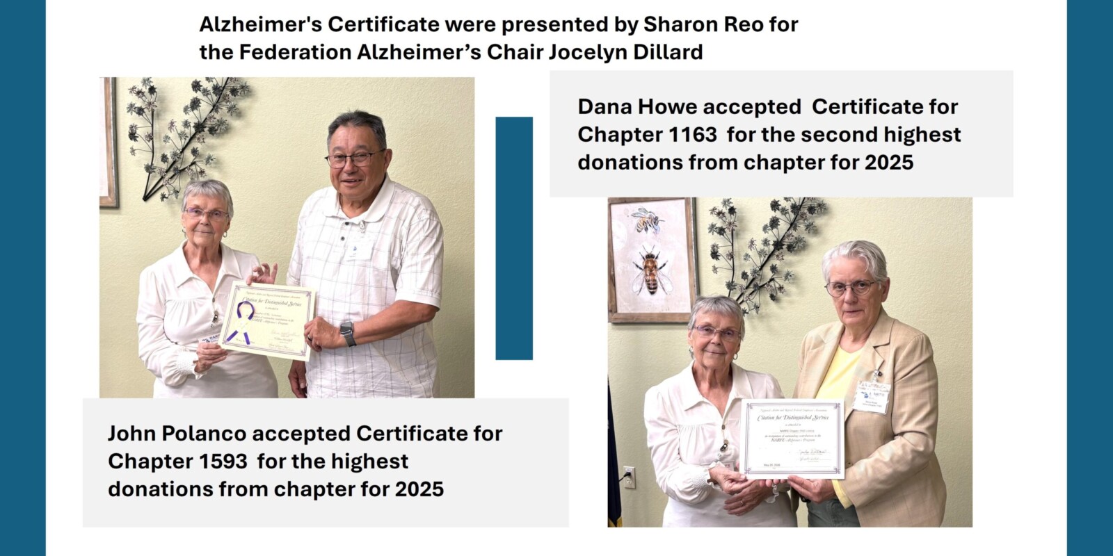 Two pictures with presenter and attendee in each receiving a certificate