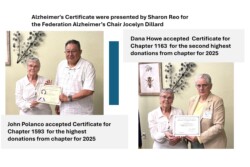 Two pictures with presenter and attendee in each receiving a certificate