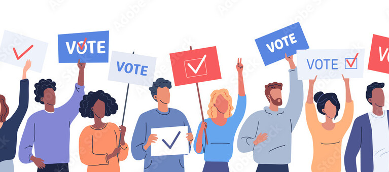 graphic of people holding vote signs